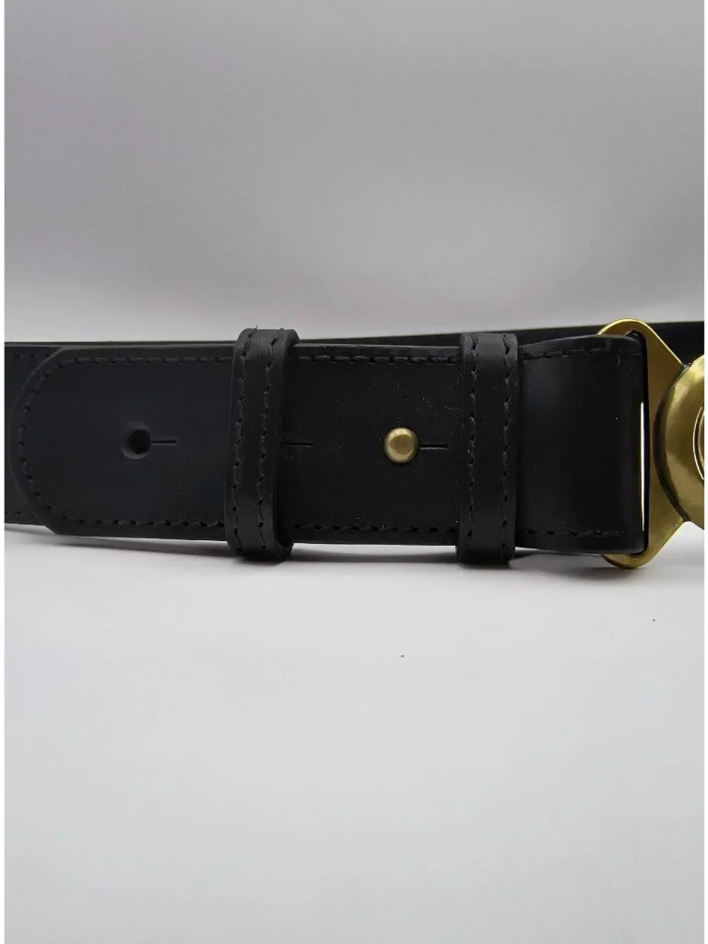 Banana Republic Black Leather Belt Large Brass Closure Made in USA